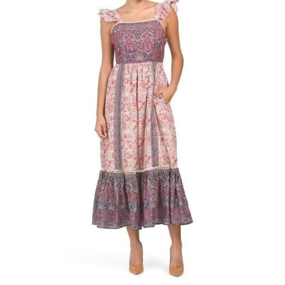 Haute hippie boho peasant fairy whimsical flutter sleeve  paisley maxi dress 2